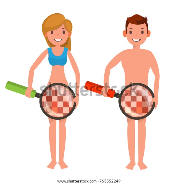 Venereal Disease Check Naked Man And Woman With Magnifying Glass