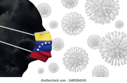 Venezuela Coronavirus Outbreak. Face With Protective Mask. 3D Render