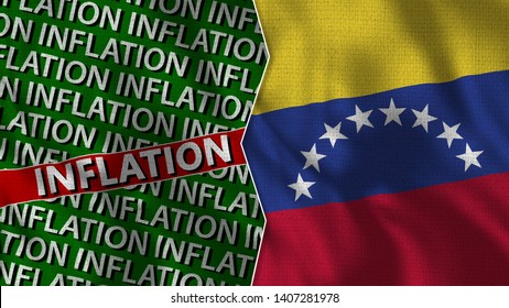 Venezuela And Inflation Flag Together - 3D Illustration Fabric Texture