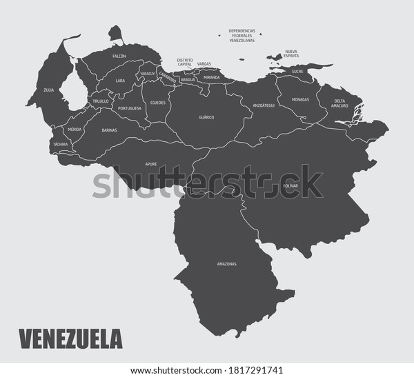 The Venezuela\
map divided in states with\
labels