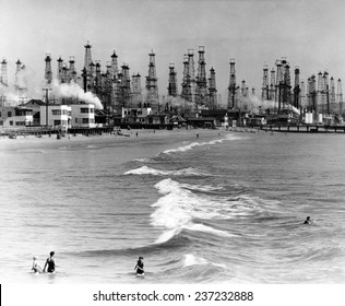Venice Beach view of oil derricks Two months before it was a sand spit and salt-marsh but now is a maze of derricks.