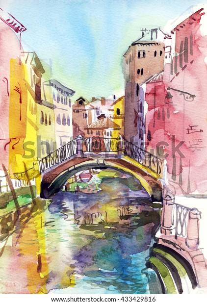 Venice Watercolor Stock Illustration 433429816