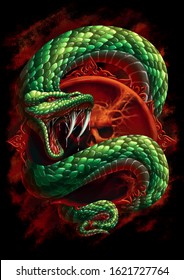 Venomous Snake Wrapped Around Skull Pendant Stock Illustration ...