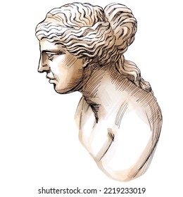 Venus, The Ancient Greek Goddess Of Love, Sketch Markers Illustration Of Classic Greek Sculpture