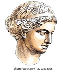 Venus, The Ancient Greek Goddess Of Love, Sketch Markers Illustration Of Classic Greek Sculpture