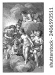 Venus, Apollo, and other gods and goddesses on the clouds, Reinier Vinkeles (I), 1751 - 1816