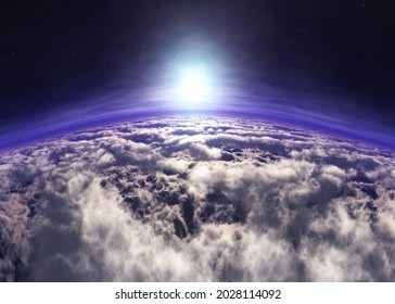 Venus From Low Orbit During Sunrise, Clouds From Orbit, 3d Rendering