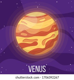 Venus Planet In Space. Colorful Universe With Venus. Cartoon Style Illustration For Any Design.