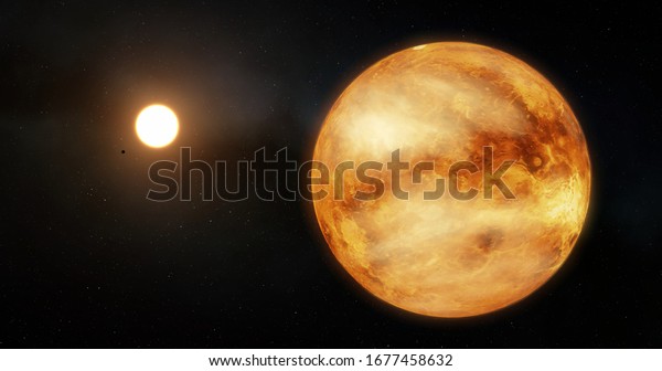 Venus, solar system, space and\
stars, realistic 3D graphics, 3D Render,  moving stars,\
planets