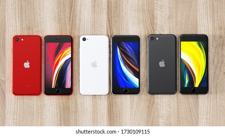 VERONA, ITALY - 01 MAY, 2020: Apple Iphone SE 2 Or 2020. Latest Apple Mobile Iphones Model. High Resolution 3d Rendering Detail