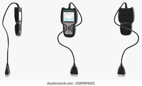 A versatile handheld device for diagnostics with an easy-to-read display and durable cable connection ideal for automotive professionals.