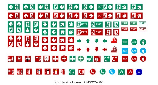 A versatile set of evacuation plan icons, including fire escape routes, assembly points, and emergency exits. Ideal for safety diagrams and building plans.