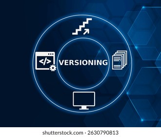 versioning tech concept.The process of assigning unique identifiers to different versions of a product, document, or software to track changes and updates.