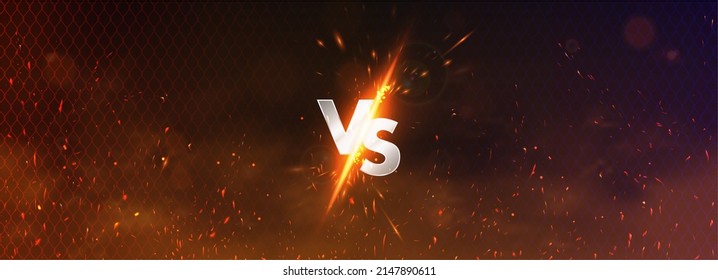 Versus battle banner concept MMA, fight night, boxing and other competitions. Versus illustration image blank template with sparks, flying coals, smoke, mesh netting and letters VS. Versus battle  - Powered by Shutterstock