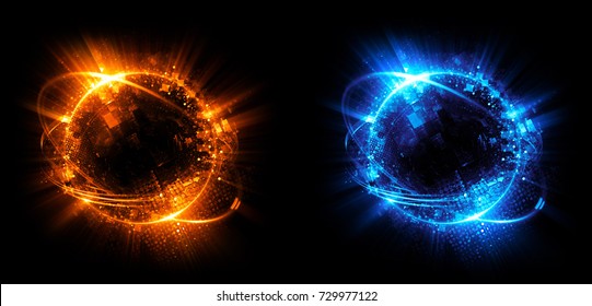 Versus round blue and red glow rays night scene. Light effect podium. 
Disco club dance floor. Beam stage. Magic fantasy portal. Futuristic teleport. 