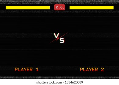 Versus Screen Retro Game  On Glitch Background Of Analog Tv 