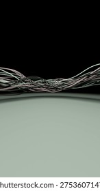 Vertical 3D abstract lines connection ethernet wires network strings background copyspace wallpaper poster banner template mockup branding, dark black pastel gradient fiber flow wave data signal