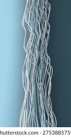 Vertical 3D abstract lines connection ethernet web wires strings background copyspace wallpaper poster banner template mockup branding, digital network data signal, blue cyan gradient fiber flow