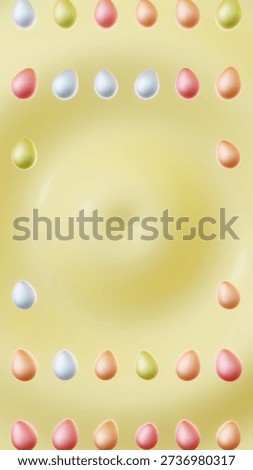 Vertical 3D Easter eggs frame border background copyspace spring pastel, minimal glossy decor with yellow green pink accents, greeting card invitation banner template mockup