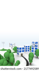 Vertical 3d Illustration With A Network Of Cellular Communication Stations In Cartoon Style With Empty Space For Text. Cell Tower With 5g Technology.