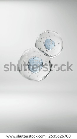 Vertical 3D render of skincare molecules or active cells in suspended motion. Ideal for luxury cosmetic visuals, beauty science ads, and advanced skincare product branding.
