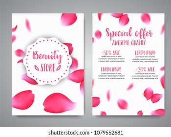  vertical banners template with rose petals. business floral card template. Concept for boutique, jewelry, floral shop, beauty salon, spa, fashion, flyer. - Powered by Shutterstock