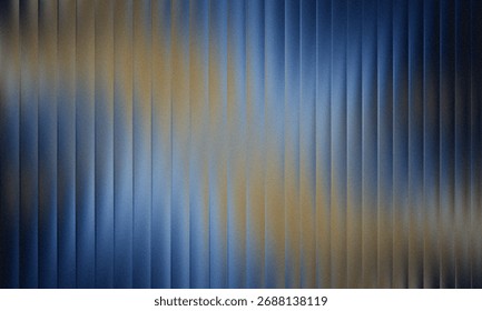Vertical blinds create a textured pattern with a gradient of soft blue and golden light. Parallel lines and subtle shadows form an abstract backdrop.