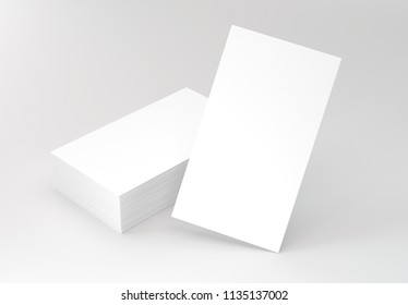 Vertical Business Cards On Gray Mockup. 3d Rendering.