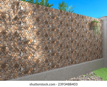 Vertical colored marble designed wall garden in interior design. 3D Rendering