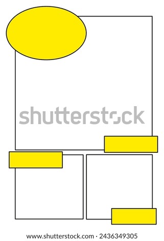 A vertical comic book panel featuring three empty white boxes and four more empty yellow title shapes. Providing a useful layout for your content.
