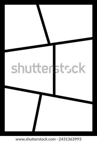 Vertical comic book panel with six empty angled dynamic boxes. Providing a useful layout for your content (storyboard, template, frame).

