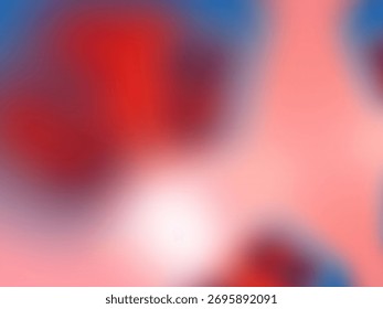 Vertical composition of warm pinks and reds merging with cool blue — blurred abstract backdrop with soft vignette.
