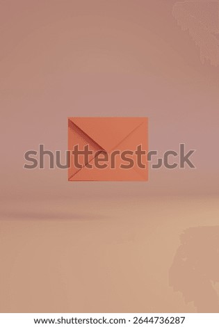 Vertical Floating Envelope Mockup on Monochrome Warm pink empty background with copy space for text. 3d Minimal rendering. 