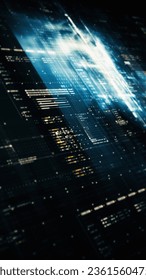 Vertical format: Advanced data matrix simulation with a dynamic and immersive display of interconnected data matrix information networks systems background