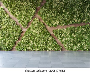 Vertical garden wall, green plants decoration, 3D illustration, rendering.