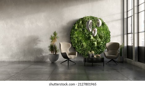 Vertical Green Wall In A Living Room Interior, 3d Render 