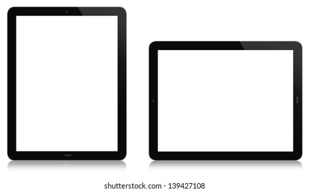 縦と横のタブレット 白い背景に空の表示 下部に反射 のイラスト素材