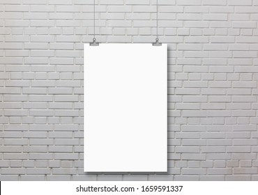 Vertical Poster Mock Up On Brick Background 3d Rendering