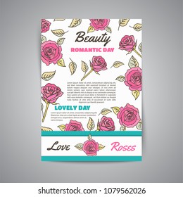  vertical poster template with roses. business floral card template. Concept for boutique, jewelry, floral shop, beauty salon, spa, fashion, flyer. - Powered by Shutterstock