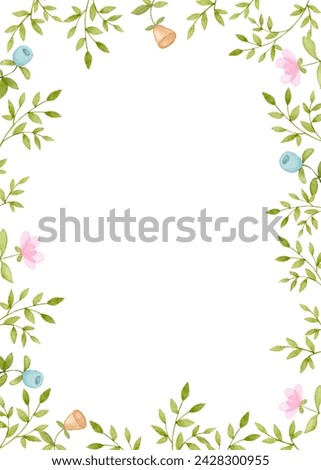 Vertical rectangular flower frame. Hand drawn watercolor illustration. Easter, spring, children's party, birthday, baby shower. Design for greeting cards, invitations, posters.