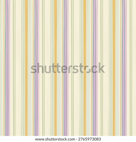 A vertical stripe pattern with a soft, multi-colored palette consist of muted tones including golden yellow, lavender purple, and sage green on a pale cream or off-white background