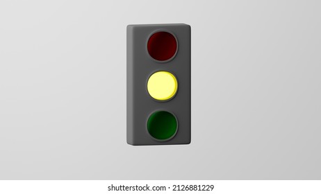 Vertical traffic light burning yellow, road traffic symbol. Isolated on white background. 3d rendering