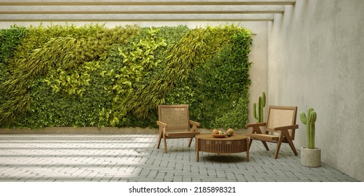 Vertical Wall Garden In Interior Design, 3d Render