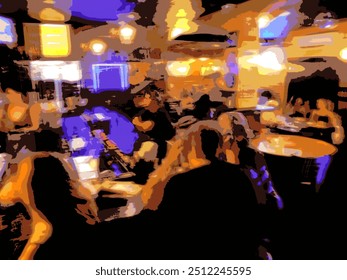 Very abstract illustration of the inside of a bar as happy hour is ending on a Friday night. - Powered by Shutterstock