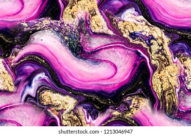 Very beautiful purple swirl SEAMLESS pattern. Artistic design. Painter uses vibrant paints to create these magic art, with addition golden glitters. Masterpiece of designing art. 