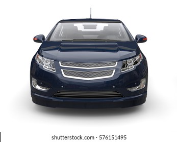 Very Dark Blue Modern Electric Car - Front View Closeup - 3D Render