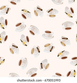 Very high quality original trendy  seamless pattern with cinnamon and vanilla hot chocolate cup - Shutterstock ID 670051993