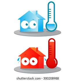 A Very Hot And Cold House. Badly Insulated Buildings In Extreme Temperatures.