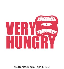 I Am Very Hungry Logo. Open Mouth And Teeth. Emblem For Restaurant And Cafe. Hunger Is Sign
