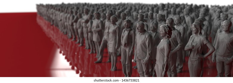 Very Large Crowd Or Audience On Red Floor Standing Together  3d Render